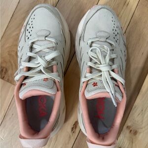 Hoka Women's Cream and Pink Sneakers